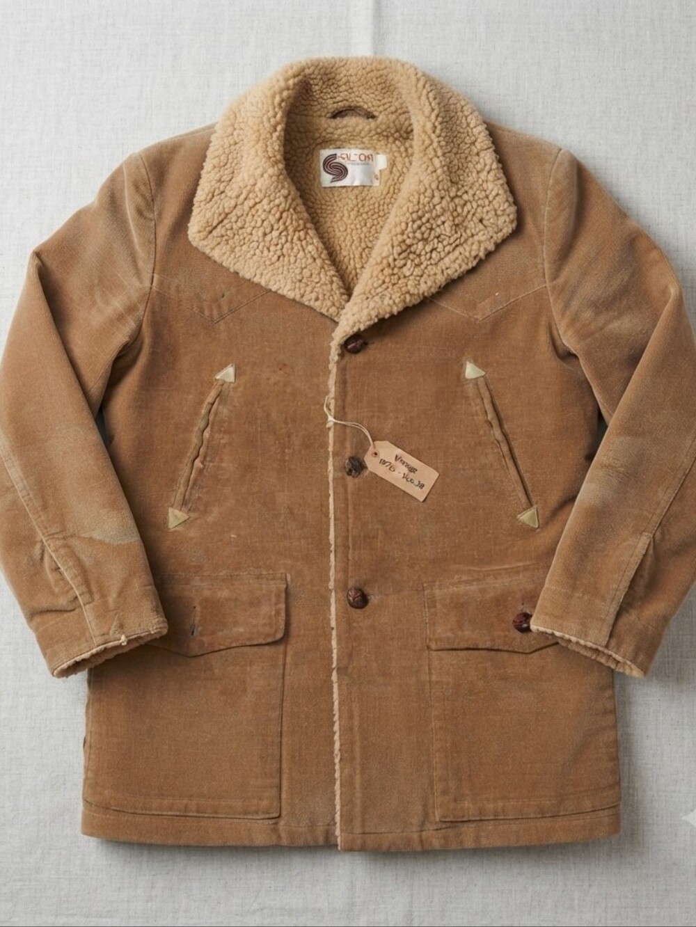 Vintage 70s Silton California Corduroy Sherpa Lined Ranch Chore Coat Men's 38